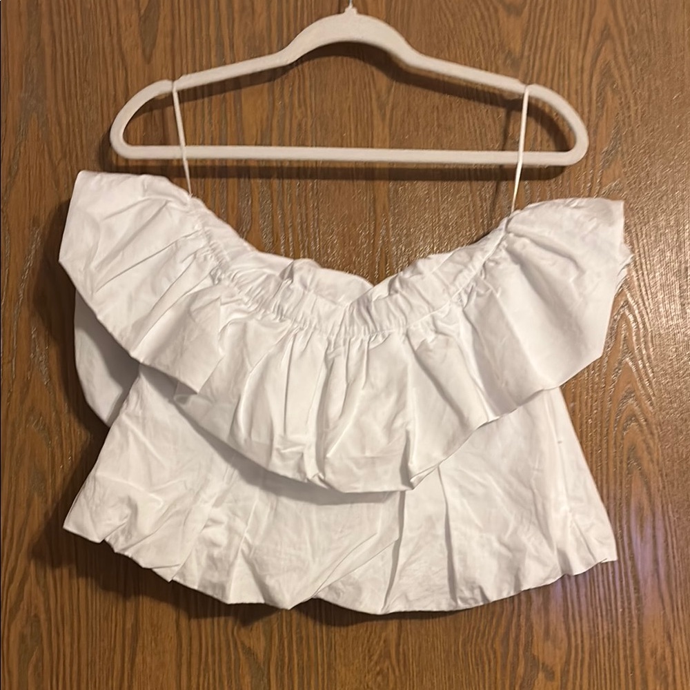 Zara White Ruffled Off-Shoulder Blouse - Picture 1 of 3
